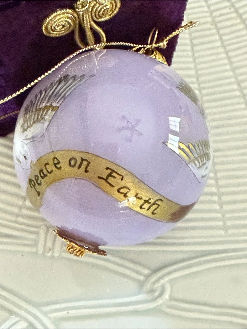 Pier 1 Lavender and Gold Dove 'Peace on Earth' Holiday Ornament
